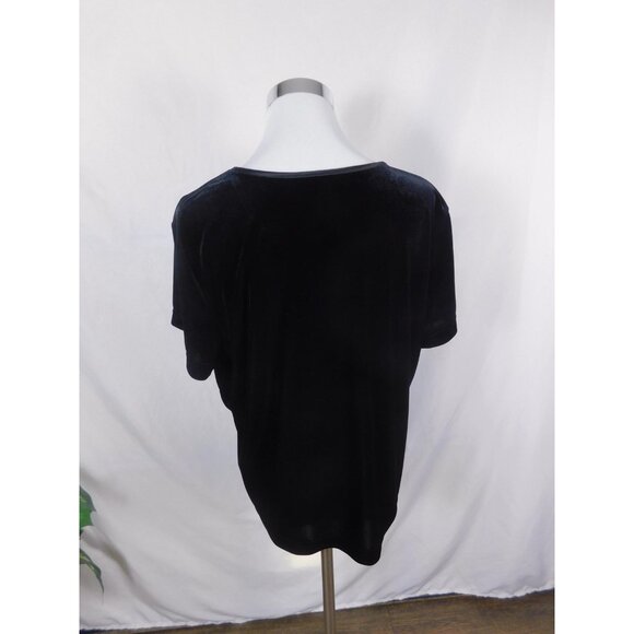 Jaclyn Smith Shirt Womens XL Black Velvet Velour Short Sleeve Scoop Neck Stretch - Picture 6 of 11